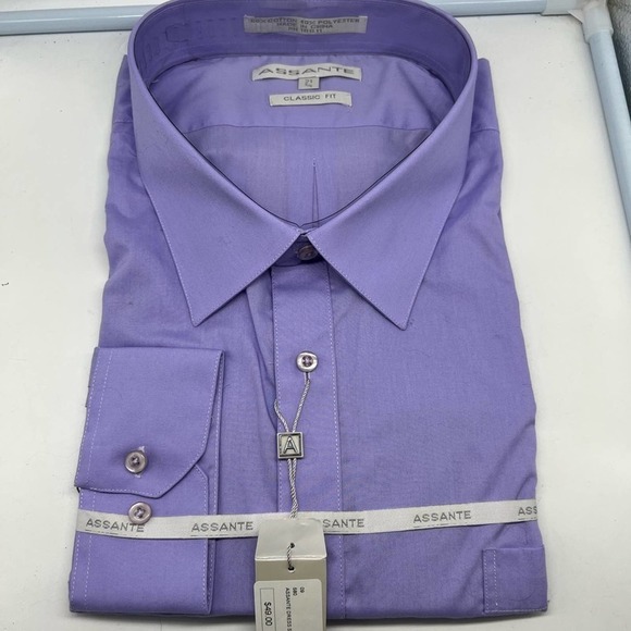 NEW ASSANTE men’s classic fit light lavender dress shirt size 21 4/5 sty… - Picture 8 of 13